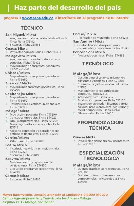  Mas de 900 cupos disponibles para estudiar en el SENA CATA Málaga